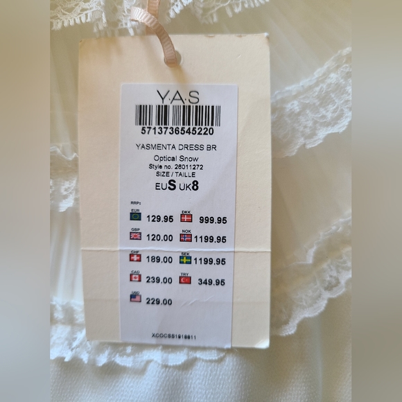 Y.A.S High Neck Lace Midi Dress With Asymmetric Hem In White Size EU S UK 8 Boho - Picture 16 of 16